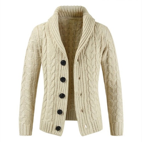 Men's Knitted Solid Color Fashion Casual Long Sleeve Lapel Cardigan Sweater