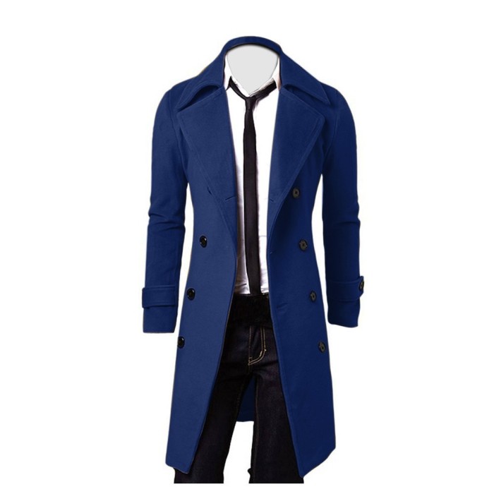 Men's Fashion Long Slim Solid Color Double Breasted Coats & Jackets