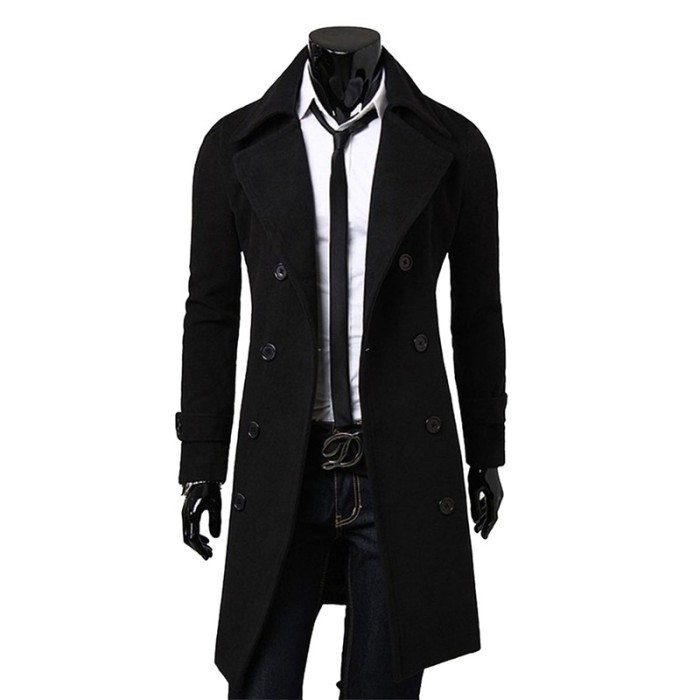Men's Fashion Long Slim Solid Color Double Breasted Coats & Jackets