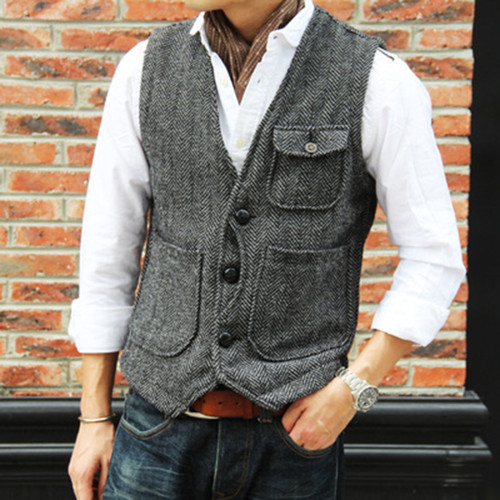 Men's Vintage Tweed V Neck Wool Casual Vest