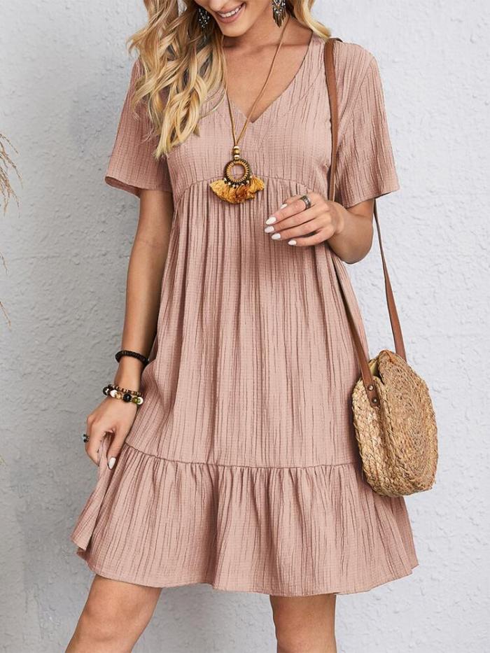 Solid Color Loose Retro Fashion Ruffles Sexy Bohemian Elegant Casual Dress