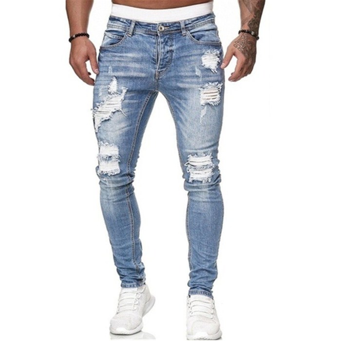Men's Fashion Embroidered Ripped Stretch Skinny Jeans