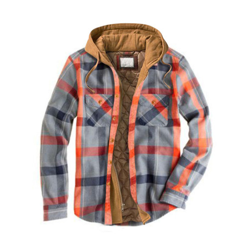 Men's Fashion Loose Flannel Detachable Hood Button Classic Coats & Jackets