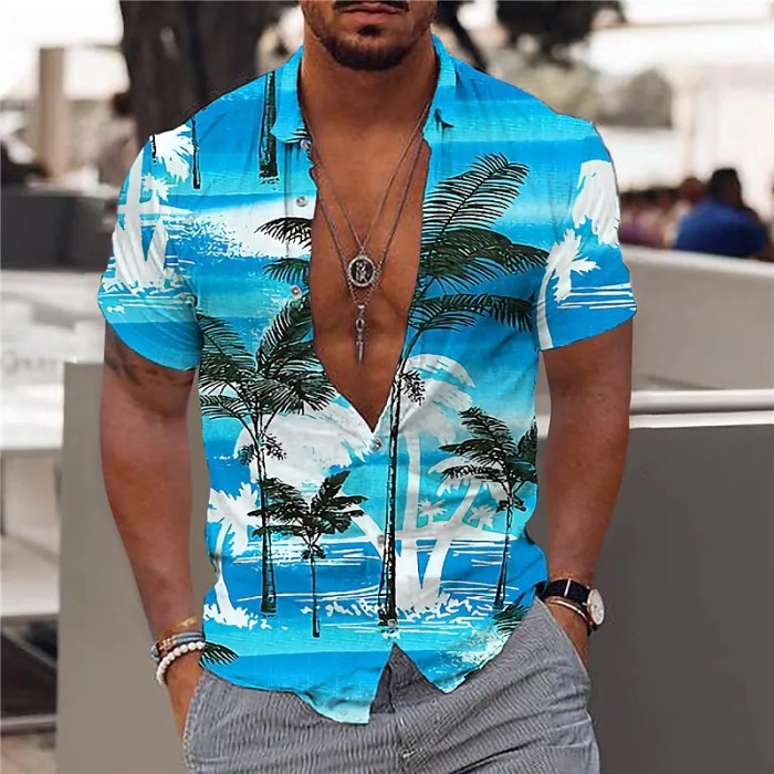 Men's Fashion 3D Printing Beach Vacation Harajuku Oversized Blouse & Shirts