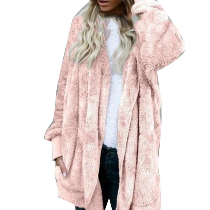 Winter Fashion Solid Color Warm Women Fashion Faux Fur Hooded  Coats