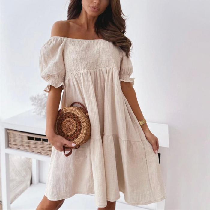 Sexy Open Back Fashion Slash Neck Solid Color Puff Sleeves Party Casual Mini Dress