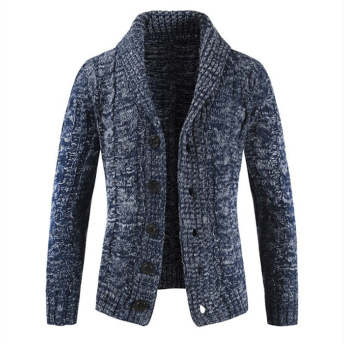 Men's Knitted Solid Color Fashion Casual Long Sleeve Lapel Cardigan Sweater