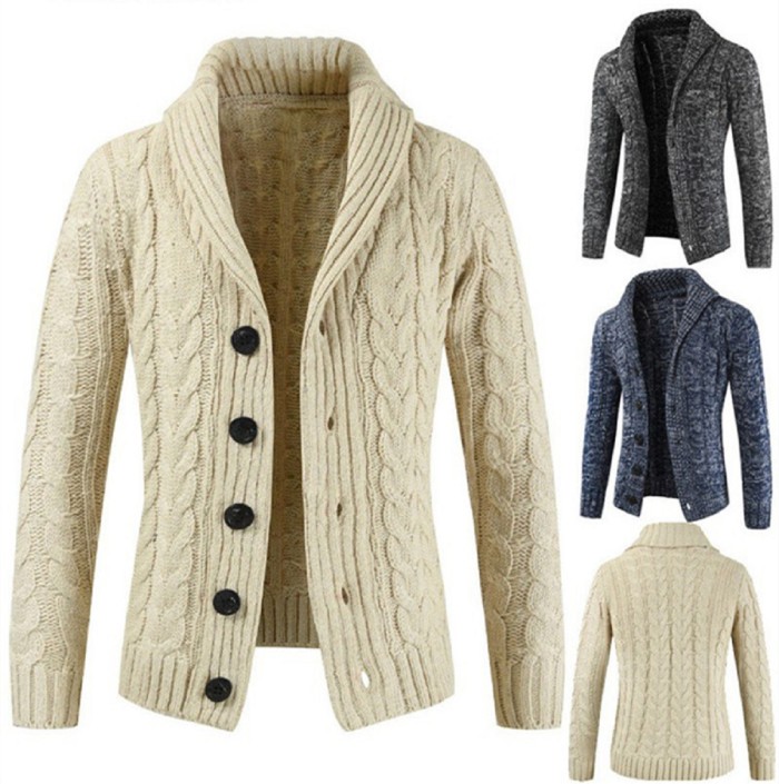 Men's Knitted Solid Color Fashion Casual Long Sleeve Lapel Cardigan Sweater