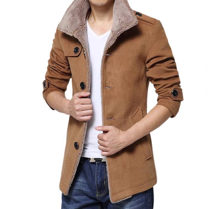 Men's Jacket Fashion Single Breasted Mid Length Solid Color Warm Casual  Coats