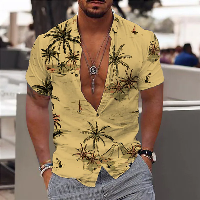 Fashion Men's Printed Beach Short Sleeve Top  Blouse & Shirts