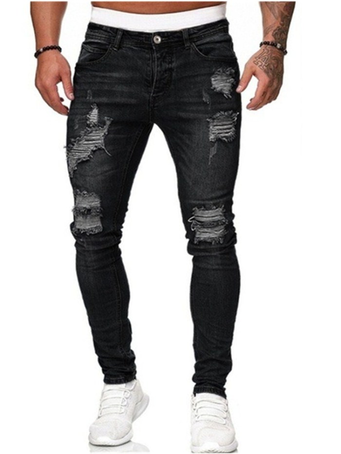 Men's Casual Ripped Pocket Straight Soft Denim Jeans