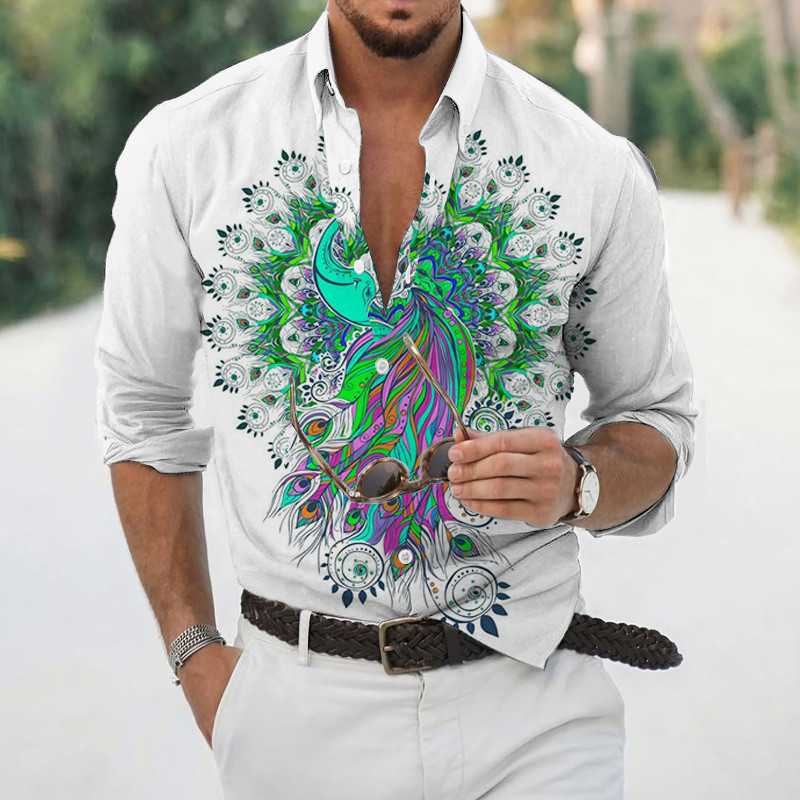 Fashion Men's Butterfly 3d Printing Painting Loose Long Sleeve Blouse & Shirts