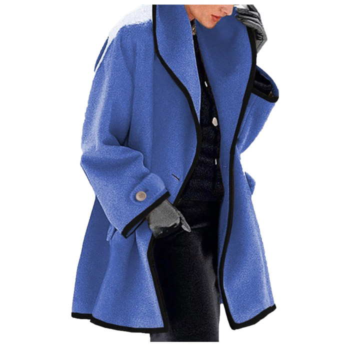 Women's Fashion Solid Color Loose Wool Warm Slim Long Coat