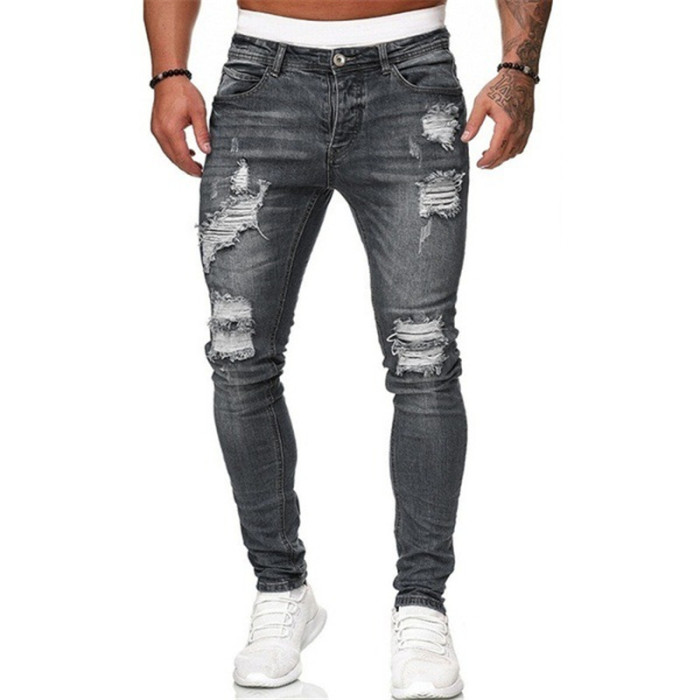 Men's Casual Ripped Pocket Straight Soft Denim Jeans