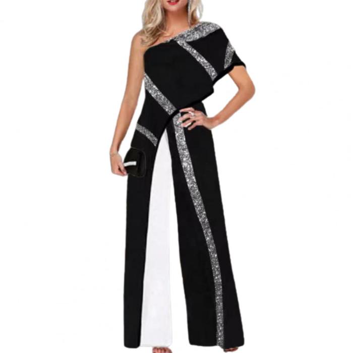 One Shoulder  Women's Fashion High Waist Loose Slash Neck Jumpsuit