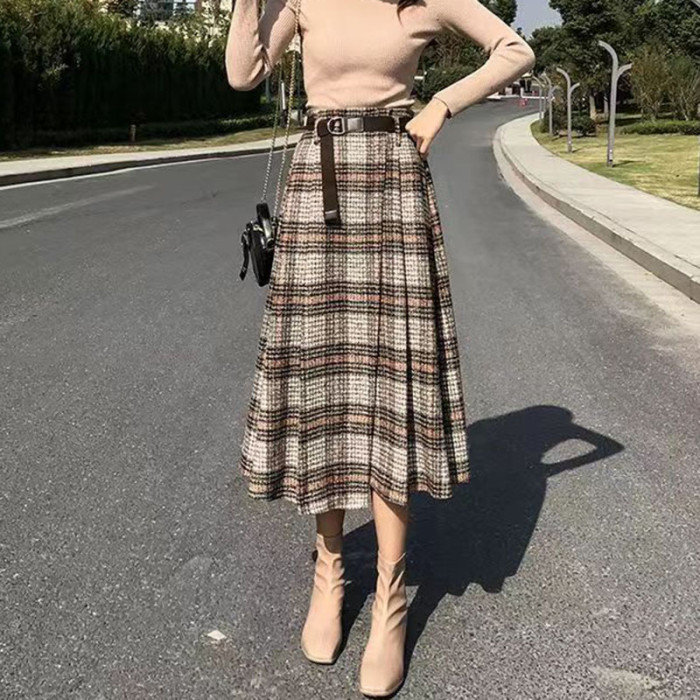 Fashion and Elegant Street Irregular Plaid A-Line Skirt