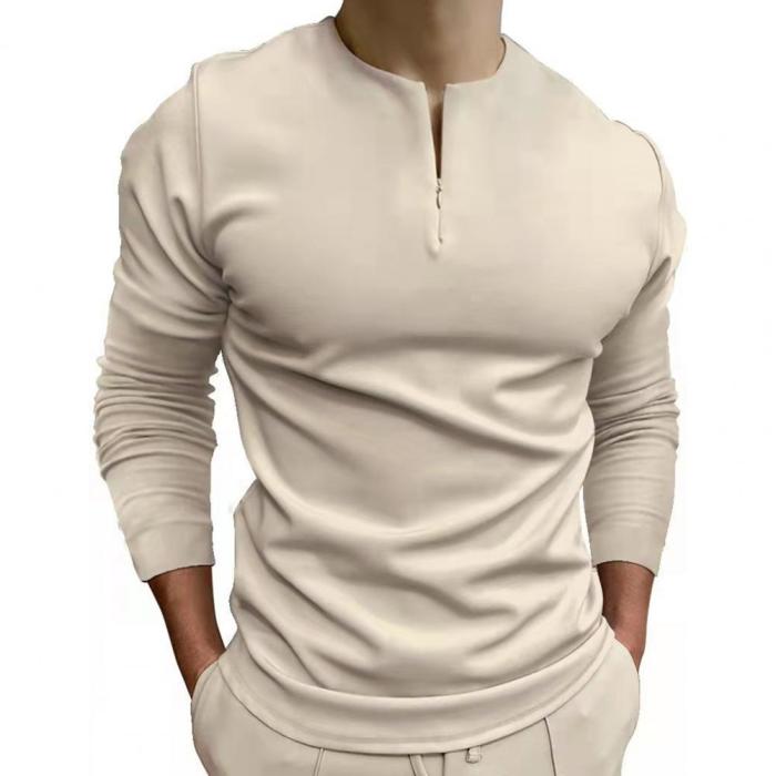 Men's Casual Polo  O Neck Long Sleeve Solid Color Business Shirt