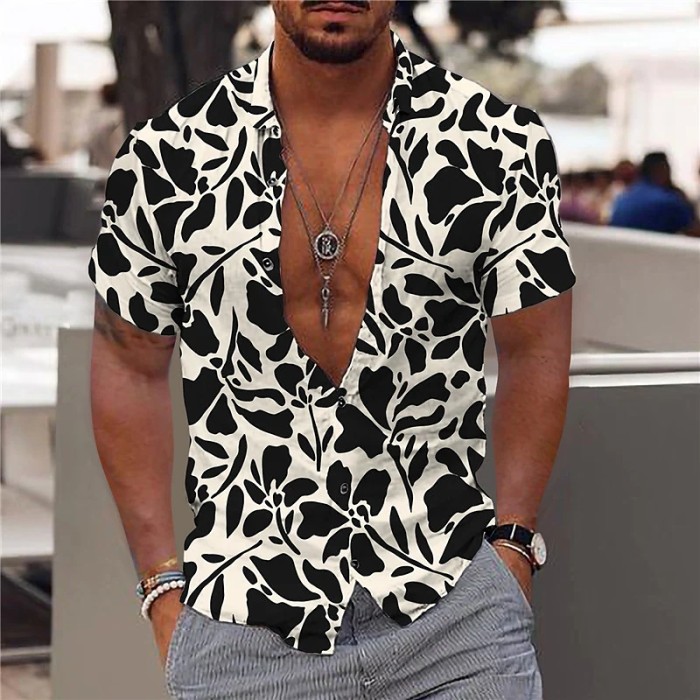 Fashion Casual Floral Loose Printed Men's Blouse & Shirts
