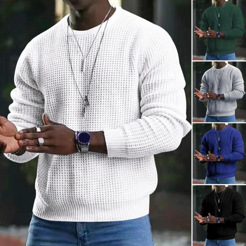 Men's Fashion Long Sleeve Round Neck Solid Color Warm Casual Sweater