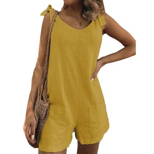 Women's Solid Color Sleeveless Pocket Loose Cargo  Rompers