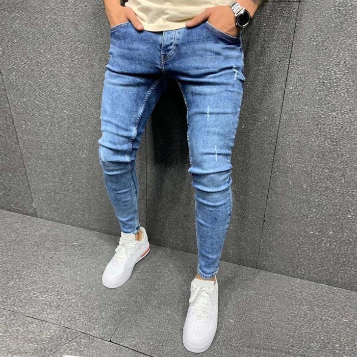Men's Stylish Embroidered Cotton Stretch Ripped Skinny Jeans