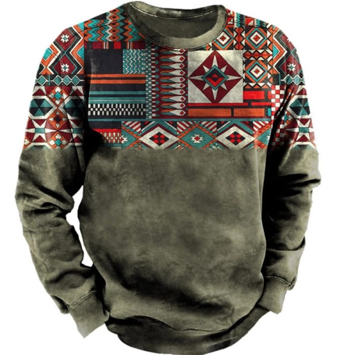 Men's Outdoor Ethnic Print Long Sleeve Loose Sweatshirts
