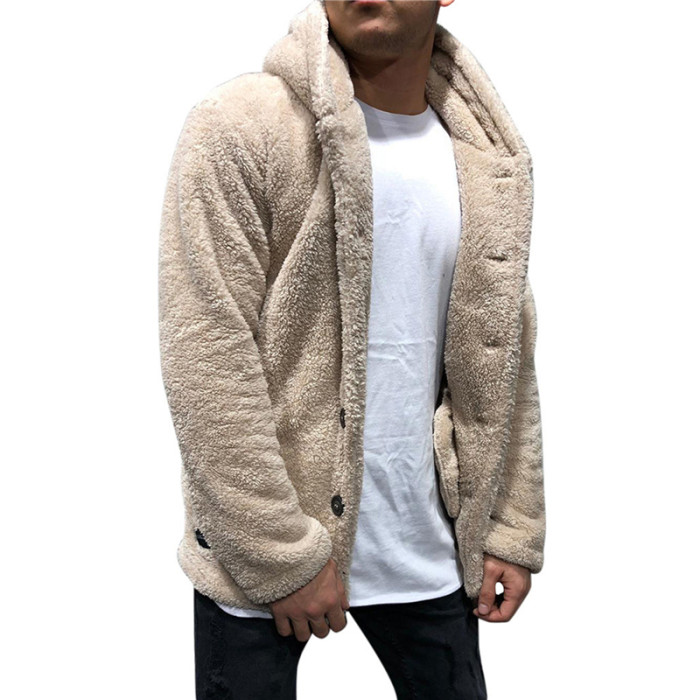 Men's Button Down Warm Faux Fur Casual Loose Reversible Plush Coat Jacket