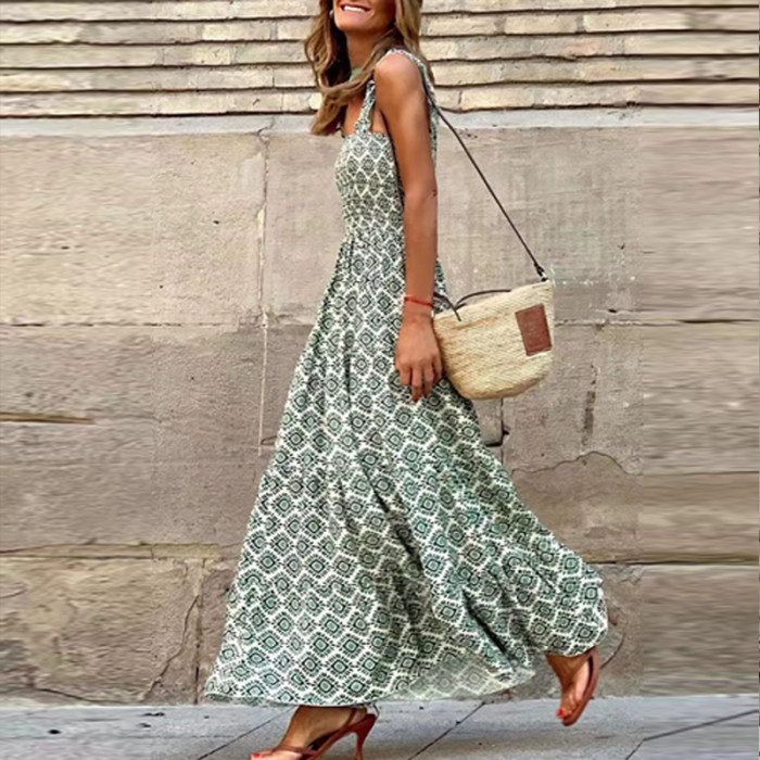 Off-the-shoulder Fashion Sexy Casual Sleeveless Loose O-Neck  Maxi Dress