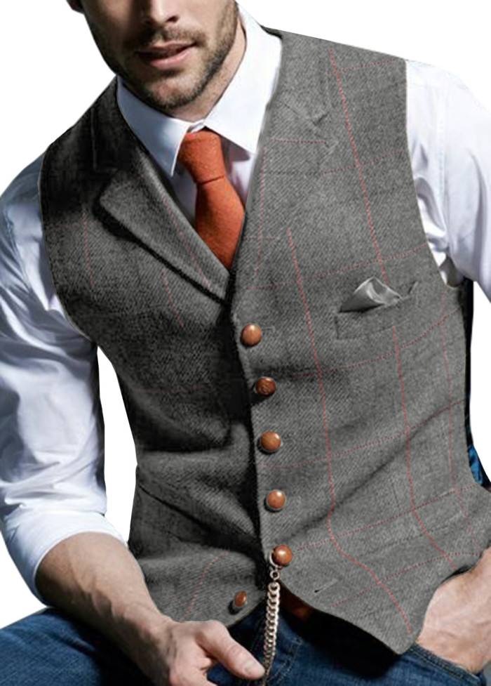 Men's Fashion Tweed Business Wedding Solid Color Vest