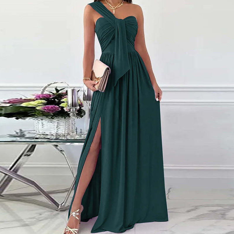 Fashion High Slit Hollow Elegant One Shoulder Party Backless Sexy Maxi Dress