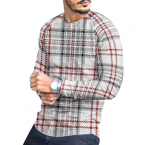 Fashion Long Sleeve Slim Striped Plaid Print Men's Pullover Sweater