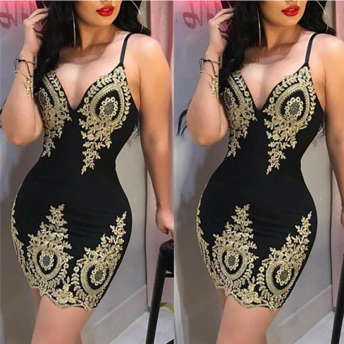 Fashion Vintage Print Sexy Lace Party Mini  Bodycon Dress