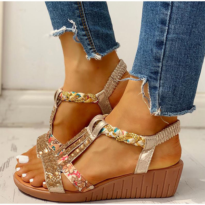 Women's Shoes Bohemian Thick Bottom Wedge Crystal Beach Casual Sandals