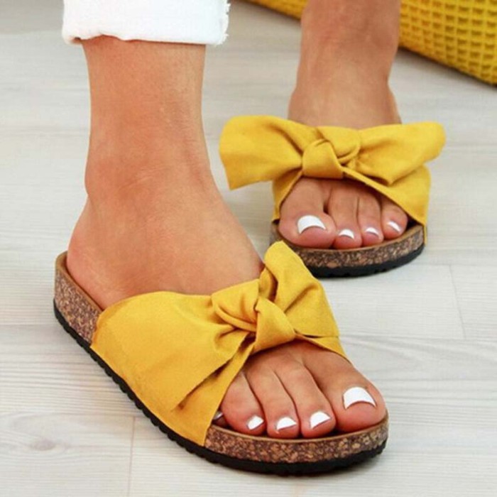 Women's Shoes Thick Sole Retro Fashion Bow Leopard Print Beach Slippers