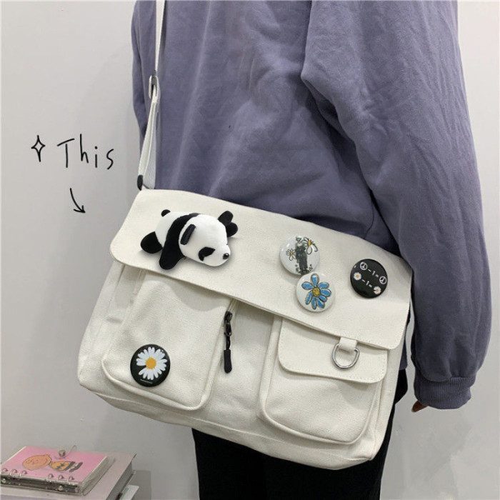 Fashion Youth Casual Large Capacity Solid Color Canvas Shoulder Bag