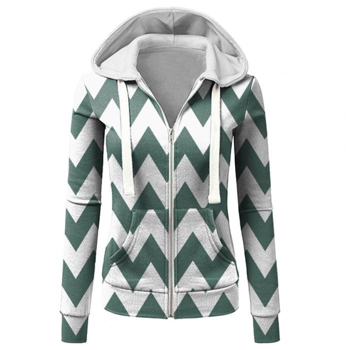 Women's Fashion Drawstring Striped Print Hooded Sweatshirt