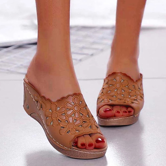 Women's Shoes Fashion Retro Wedge Fish Mouth  Slippers