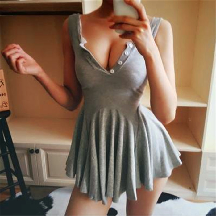 Fashion Solid Color Low Cut Sexy Knit Pleated Mini Dress