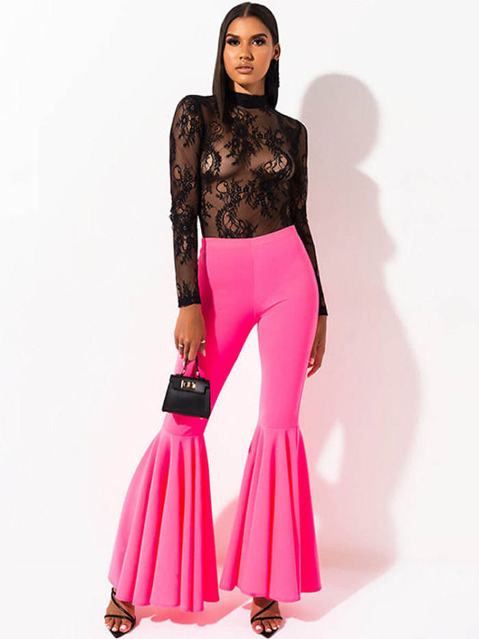 Fashion Black Sexy Wide Leg Slim Flared Pants