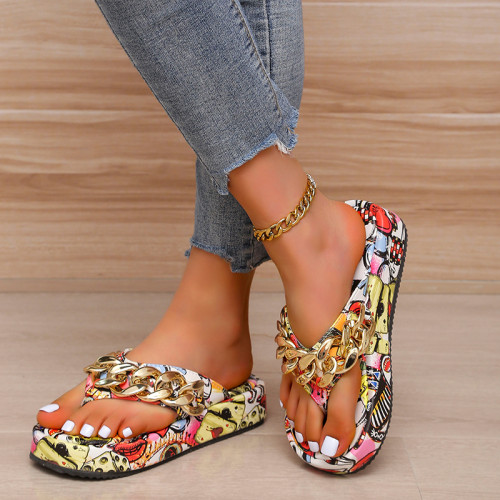 Women's Color Graffiti Print Thick Sole Casual Outdoor Slippers