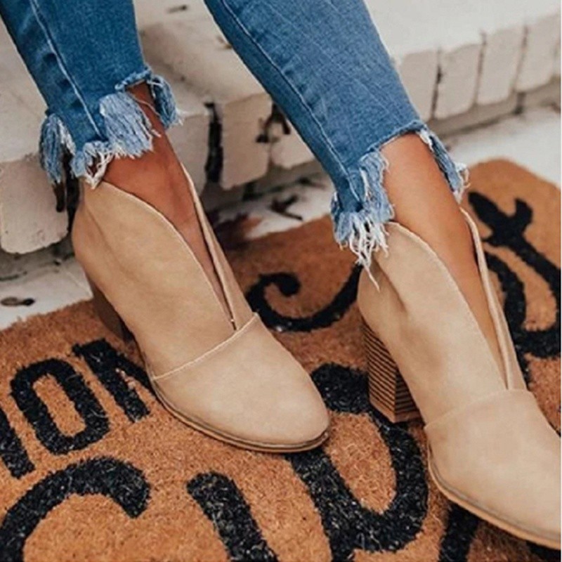 Women's Chunky Heel Casual Comfortable Hollow  Ankle Boots