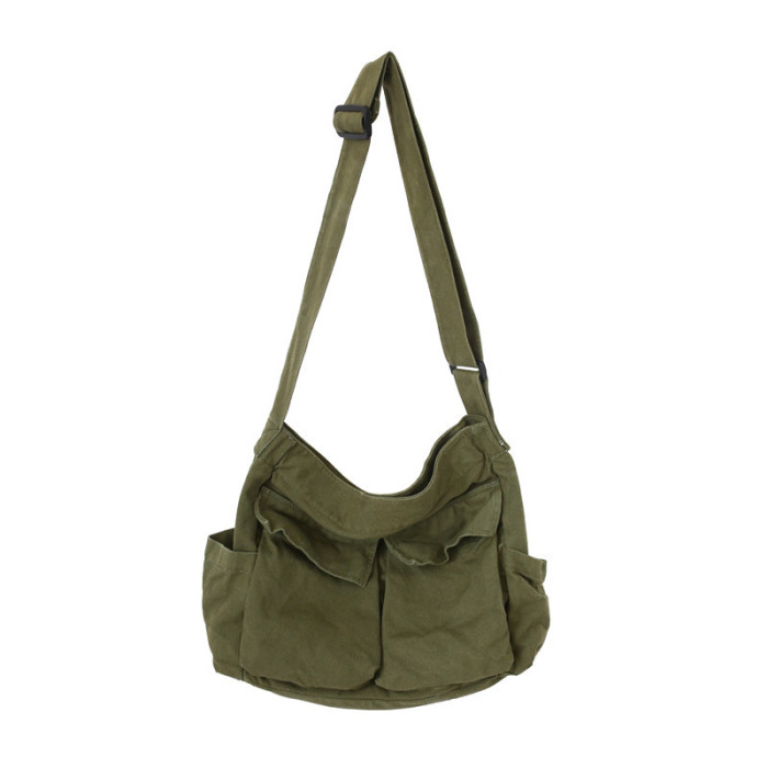 One Shoulder Design Solid Color Large Capacity Casual Canvas Messenger Bag