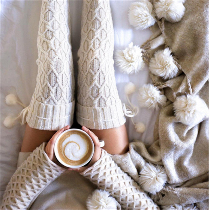 Cable Knit Cotton Maxi Fashion Solid Long Socks