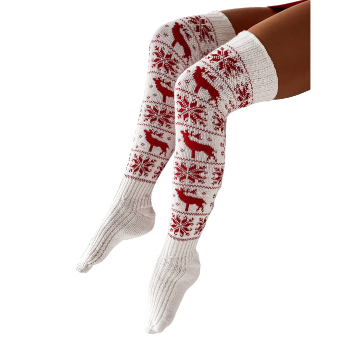 Christmas Ladies Knitted Cotton Yarn Warm Printed Twisted Crochet High Tube Socks