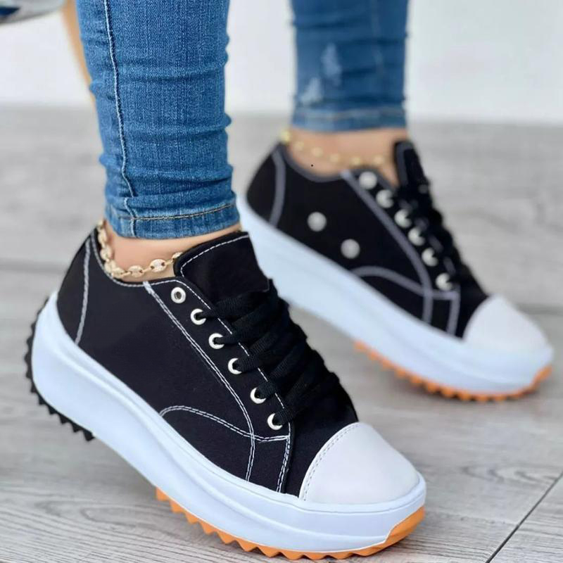 Trendy Low Top Platform Flat Canvas Oversized Sneakers