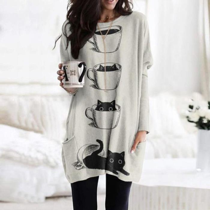 Fashion  Women's Tops  Print Pattern Loose Hooded Sweatshirt