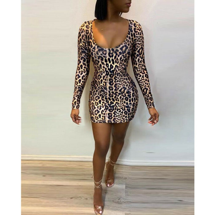 Sexy Bandage Casual Long Sleeve Backless O-Neck Hollow Out Evening Mini  Bodycon Dress
