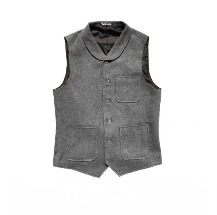 Trendy Herringbone Tweed V Neck Slim Fit Men's Vest