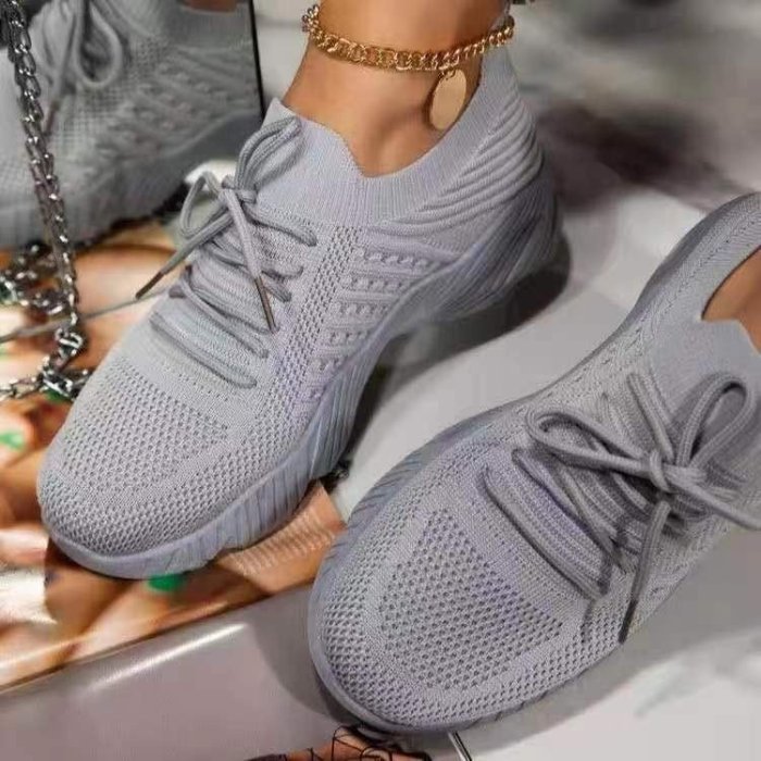 Women's Shoes Casual Fashion Breathable Lace-Up Mesh Sneakers