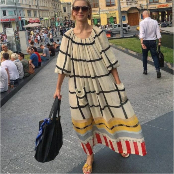 Fashion Casual Loose Ruffle Long Sleeve V Neck Striped Print Bohemian Maxi Dress